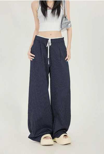 Lazy Vertical Stripes Drawstring Pants-korean-fashion-Pants-Lazy's Closet-OH Garments