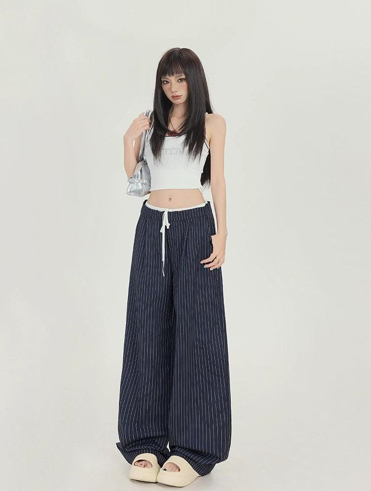 Lazy Vertical Stripes Drawstring Pants-korean-fashion-Pants-Lazy's Closet-OH Garments