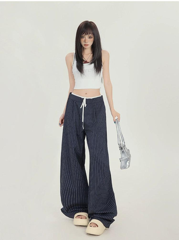 Lazy Vertical Stripes Drawstring Pants-korean-fashion-Pants-Lazy's Closet-OH Garments