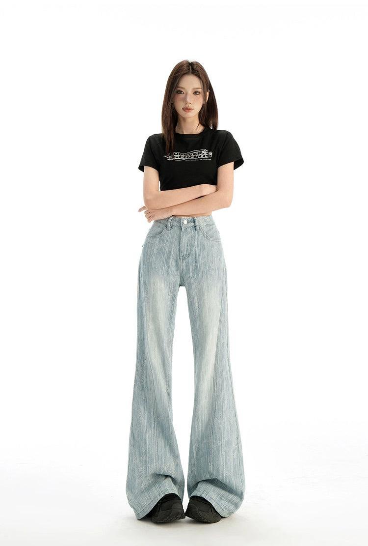 Lazy Vertical Stripes Flared Jeans-korean-fashion-Jeans-Lazy's Closet-OH Garments