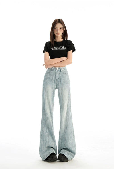 Lazy Vertical Stripes Flared Jeans-korean-fashion-Jeans-Lazy's Closet-OH Garments