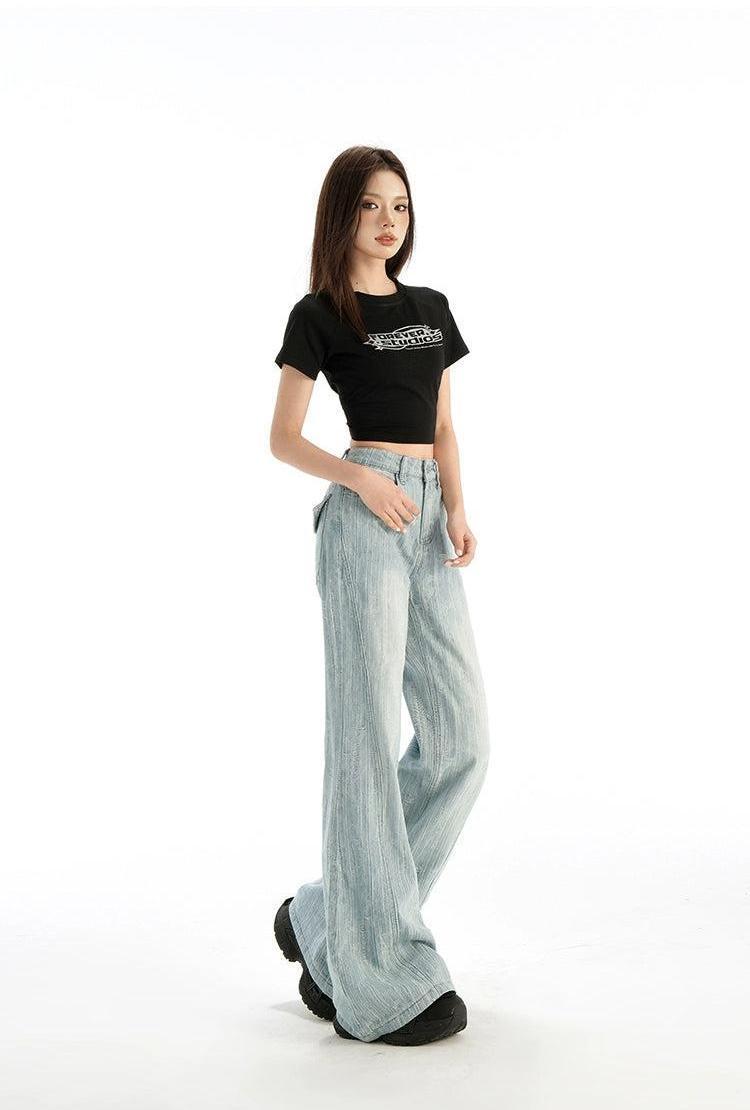 Lazy Vertical Stripes Flared Jeans-korean-fashion-Jeans-Lazy's Closet-OH Garments