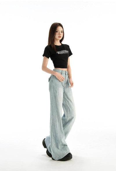 Lazy Vertical Stripes Flared Jeans-korean-fashion-Jeans-Lazy's Closet-OH Garments