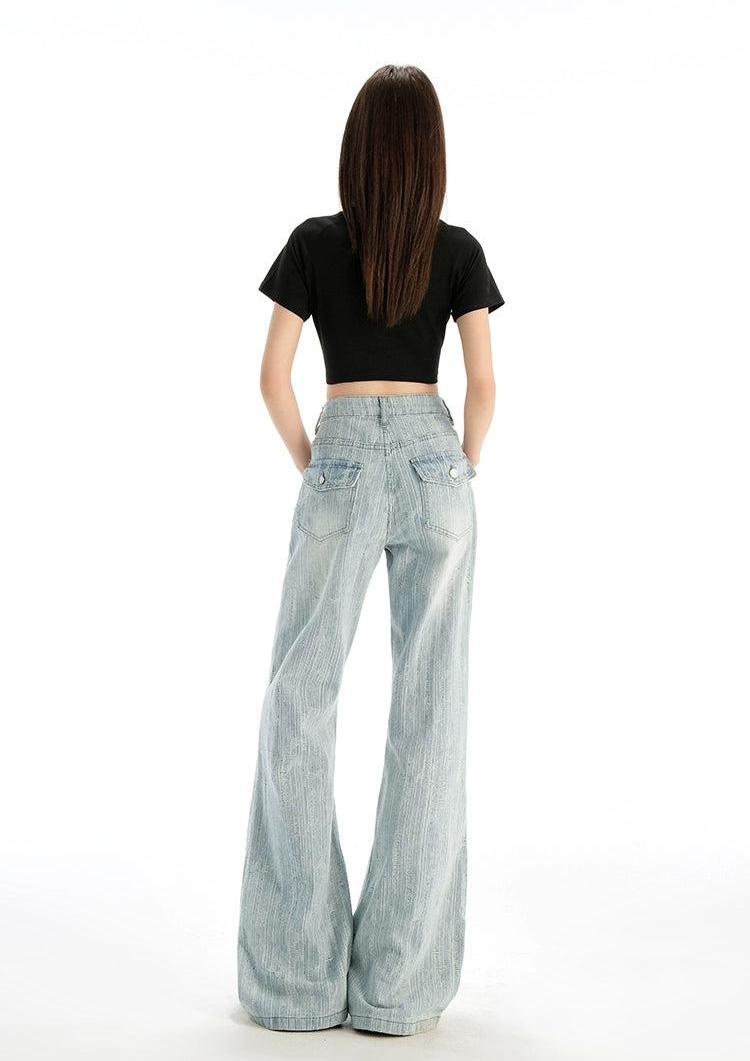 Lazy Vertical Stripes Flared Jeans-korean-fashion-Jeans-Lazy's Closet-OH Garments