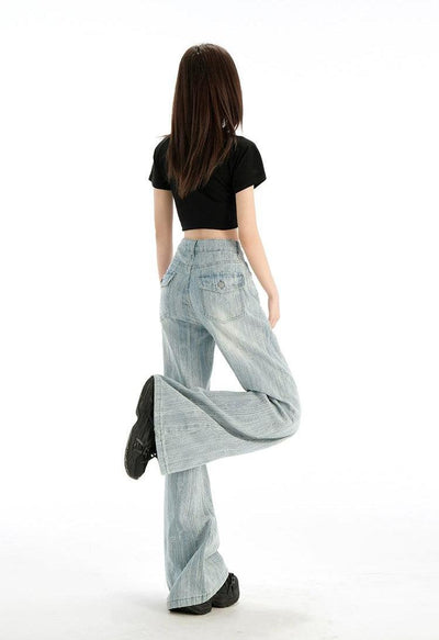 Lazy Vertical Stripes Flared Jeans-korean-fashion-Jeans-Lazy's Closet-OH Garments