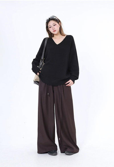 Lazy Waist String Wide Pants-korean-fashion-Pants-Lazy's Closet-OH Garments