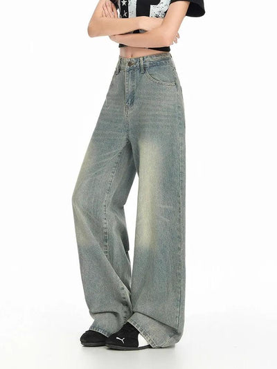 Lazy Washed Cat Whiskers Straight Jeans-korean-fashion-Jeans-Lazy's Closet-OH Garments