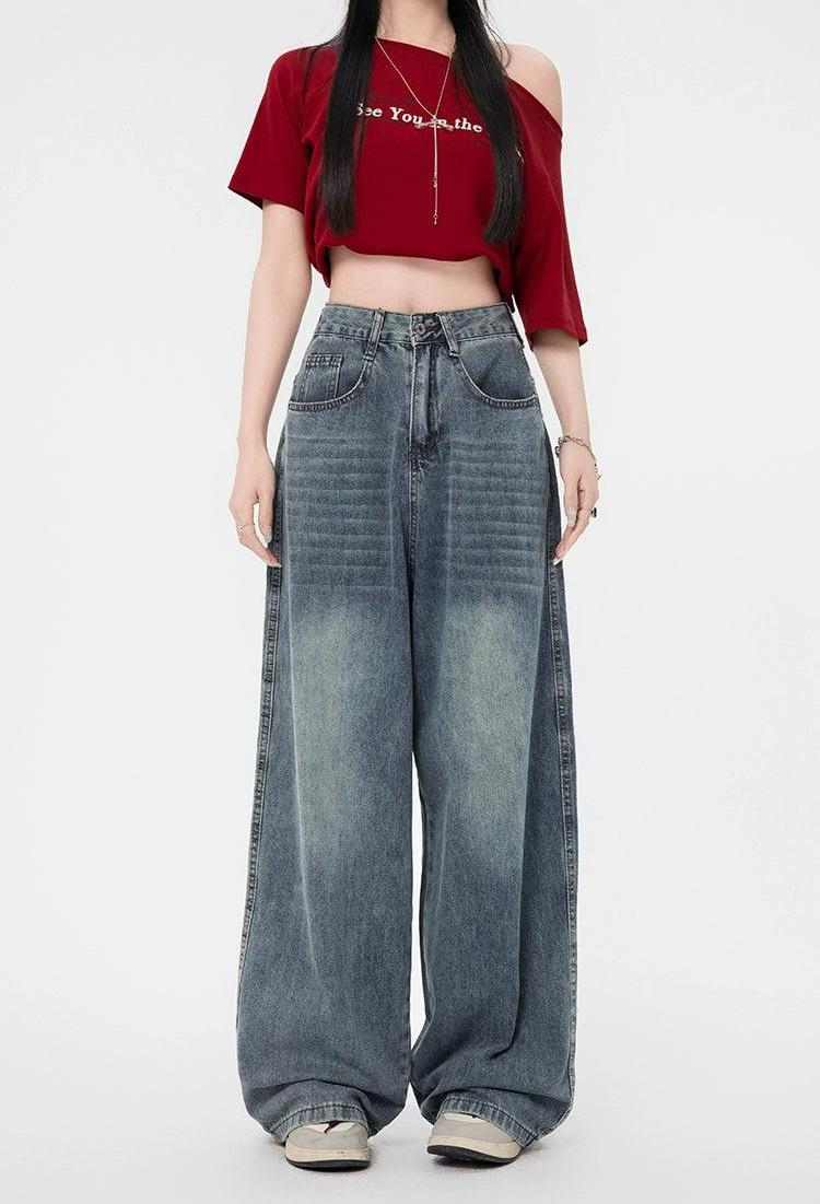 Lazy Washed Faded Baggy Jeans-korean-fashion-Jeans-Lazy's Closet-OH Garments