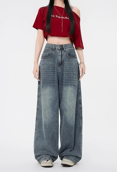 Lazy Washed Faded Baggy Jeans-korean-fashion-Jeans-Lazy's Closet-OH Garments