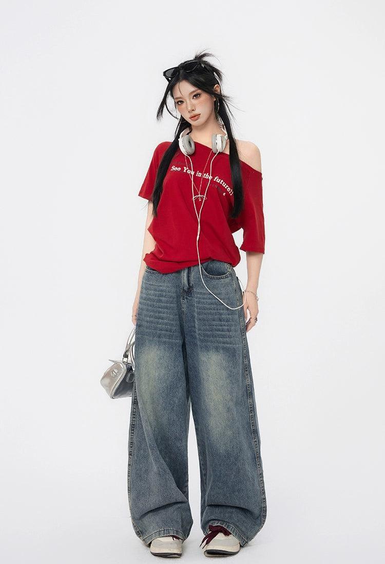 Lazy Washed Faded Baggy Jeans-korean-fashion-Jeans-Lazy's Closet-OH Garments