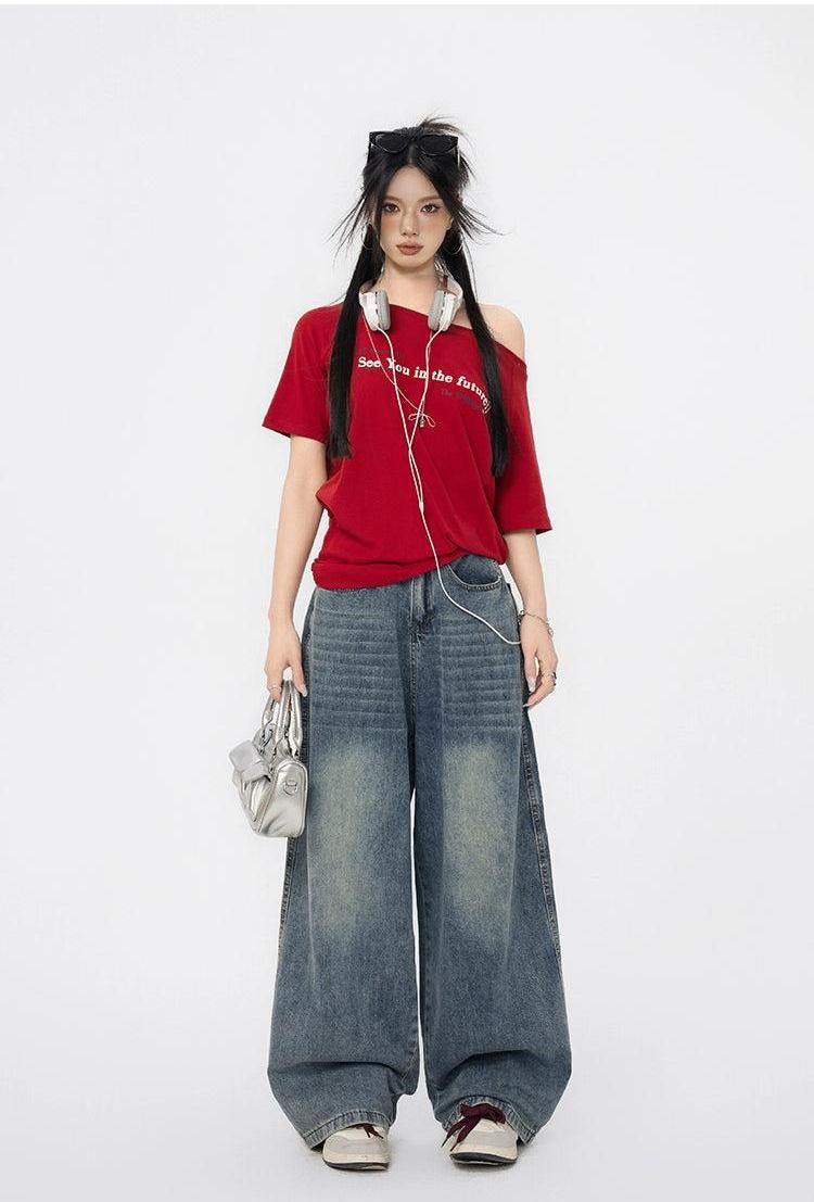 Lazy Washed Faded Baggy Jeans-korean-fashion-Jeans-Lazy's Closet-OH Garments