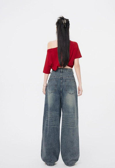Lazy Washed Faded Baggy Jeans-korean-fashion-Jeans-Lazy's Closet-OH Garments