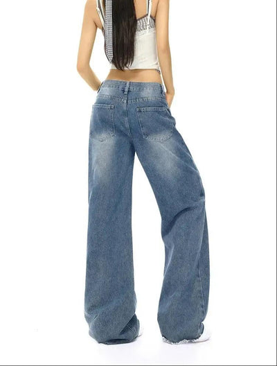 Lazy Washed Faded Raw Edge Jeans-korean-fashion-Jeans-Lazy's Closet-OH Garments