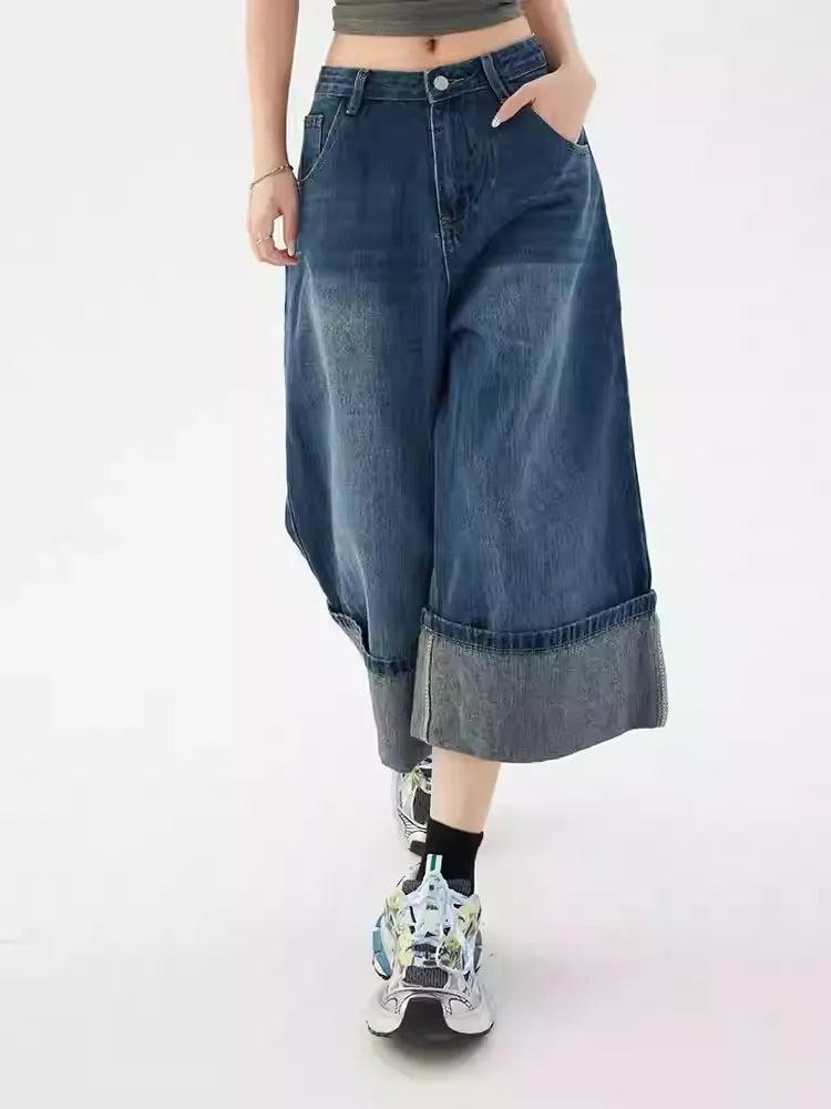 Lazy Washed Folded Hem Denim Shorts-korean-fashion-Shorts-Lazy's Closet-OH Garments