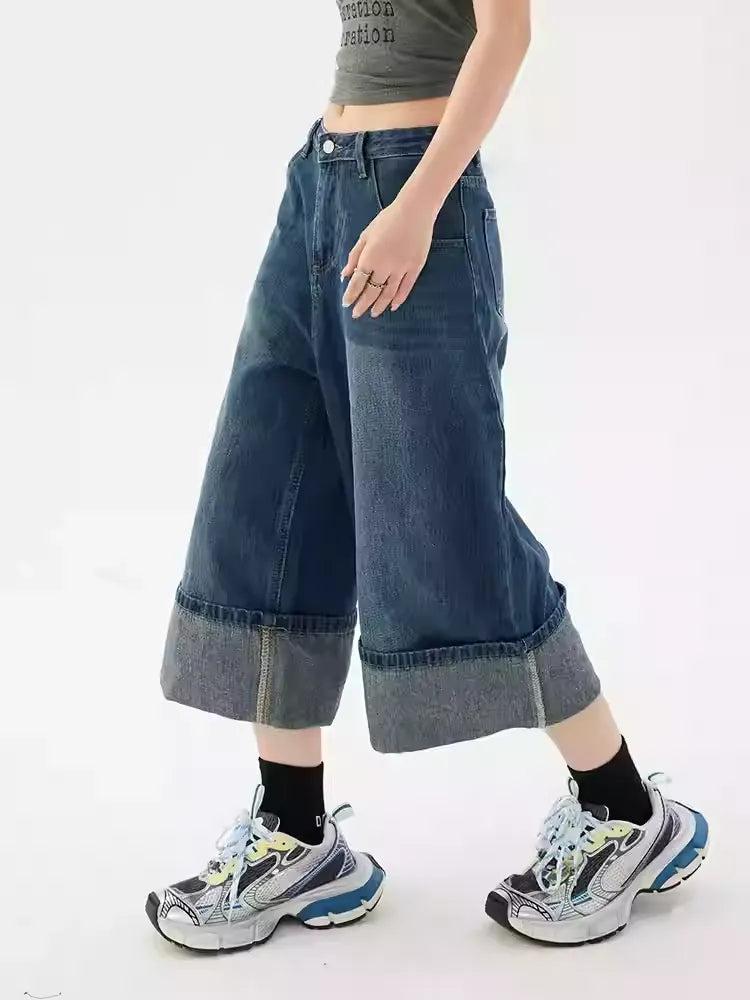 Lazy Washed Folded Hem Denim Shorts-korean-fashion-Shorts-Lazy's Closet-OH Garments