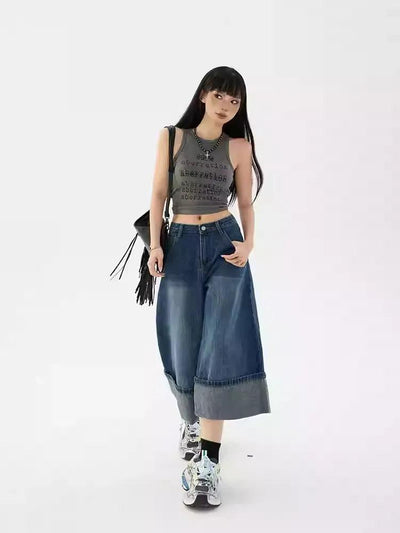 Lazy Washed Folded Hem Denim Shorts-korean-fashion-Shorts-Lazy's Closet-OH Garments
