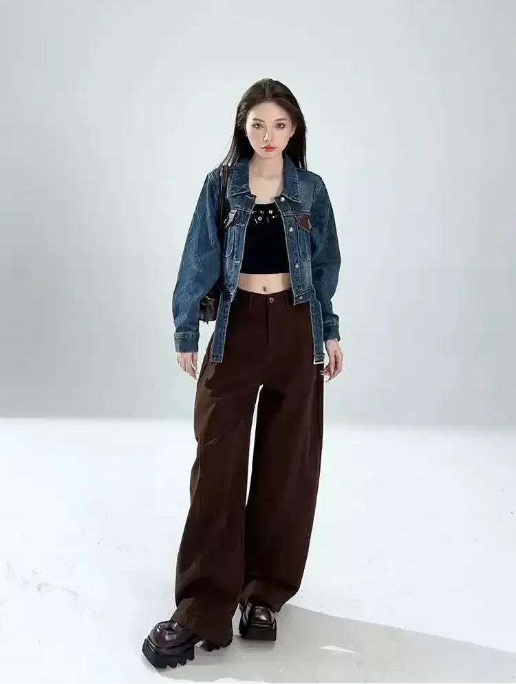 Lazy Washed Leather Flap Pocket Denim Jacket-korean-fashion-Jacket-Lazy's Closet-OH Garments