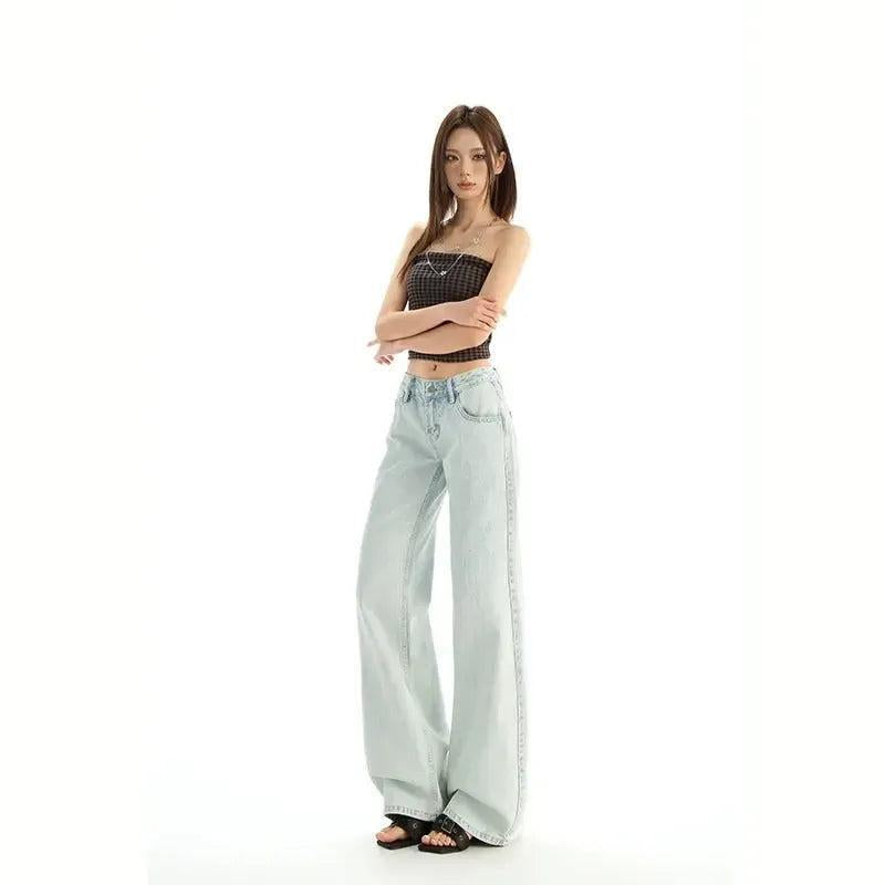 Lazy Washed Low Waist Wide Jeans-korean-fashion-Jeans-Lazy's Closet-OH Garments