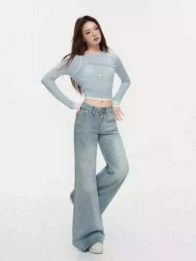 Lazy Washed Slim Fit Stretch Flared Jeans-korean-fashion-Jeans-Lazy's Closet-OH Garments