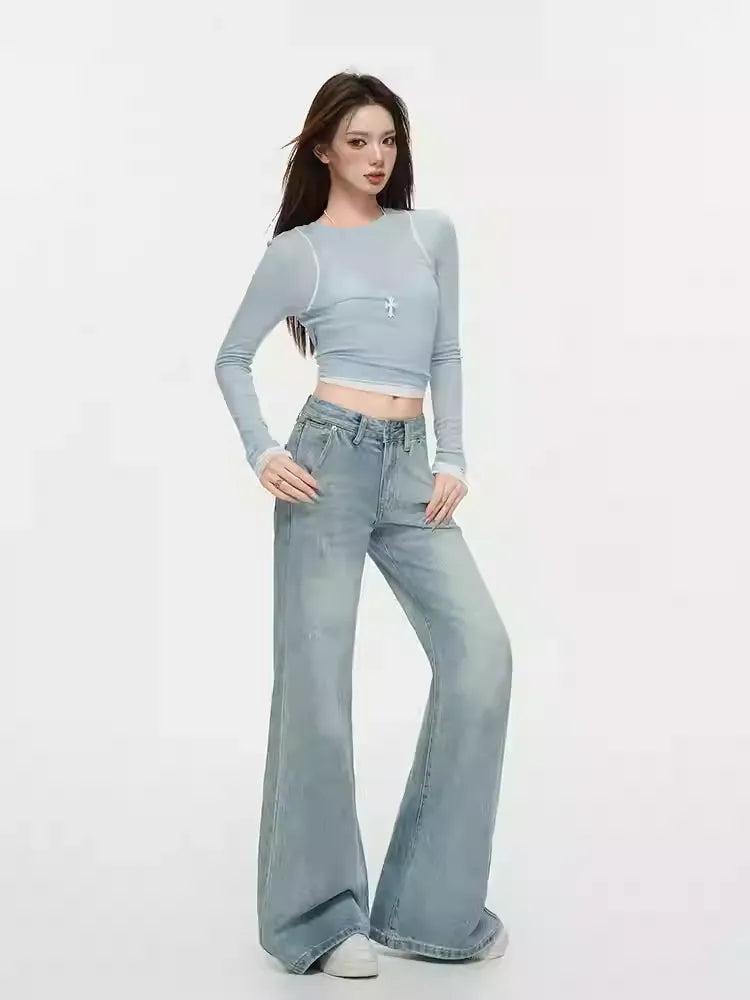 Lazy Washed Slim Fit Stretch Flared Jeans-korean-fashion-Jeans-Lazy's Closet-OH Garments