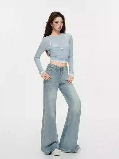 Lazy Washed Slim Fit Stretch Flared Jeans-korean-fashion-Jeans-Lazy's Closet-OH Garments