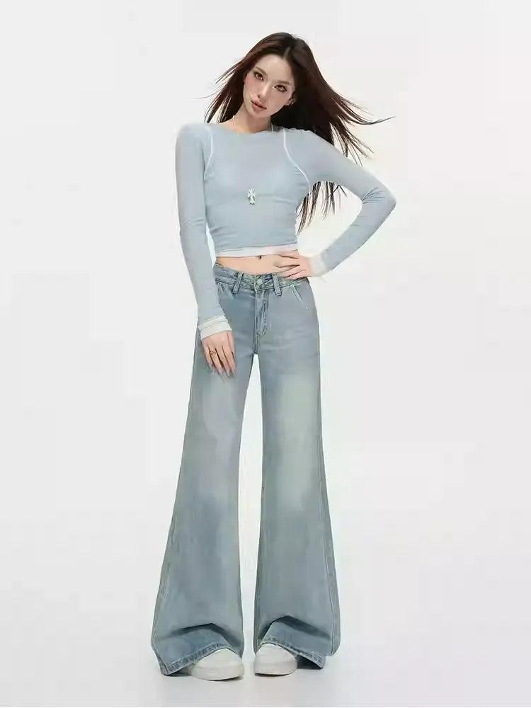 Lazy Washed Slim Fit Stretch Flared Jeans-korean-fashion-Jeans-Lazy's Closet-OH Garments