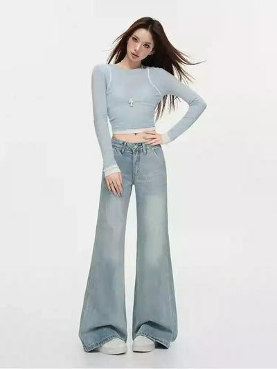 Lazy Washed Slim Fit Stretch Flared Jeans-korean-fashion-Jeans-Lazy's Closet-OH Garments