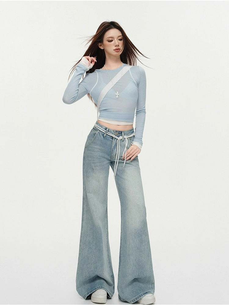 Lazy Washed Slim Fit Stretch Flared Jeans-korean-fashion-Jeans-Lazy's Closet-OH Garments