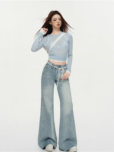 Lazy Washed Slim Fit Stretch Flared Jeans-korean-fashion-Jeans-Lazy's Closet-OH Garments