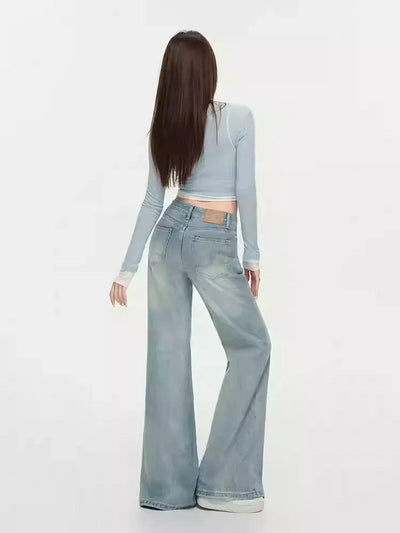 Lazy Washed Slim Fit Stretch Flared Jeans-korean-fashion-Jeans-Lazy's Closet-OH Garments
