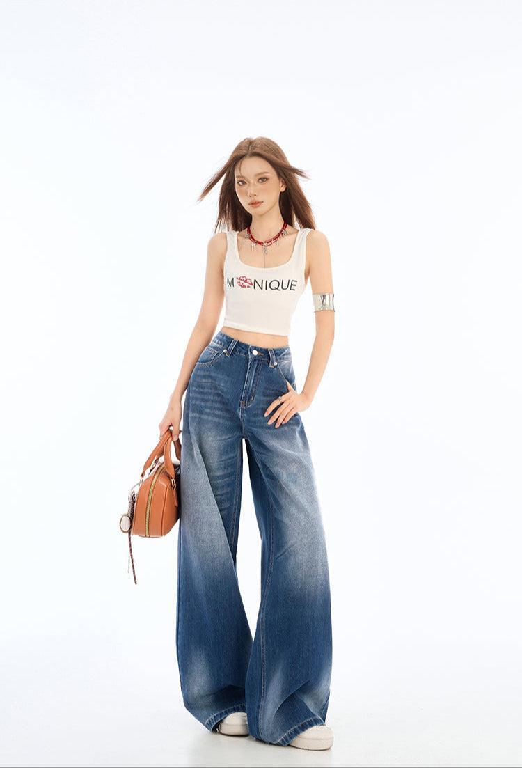 Lazy Washed Whiskers Scimitar Jeans-korean-fashion-Jeans-Lazy's Closet-OH Garments