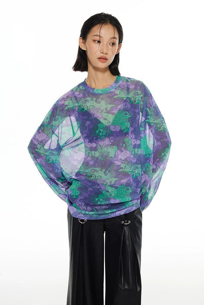 Light Abstract Pattern Mesh Long Sleeve T-Shirt-korean-fashion-T-Shirt-Light's Closet-OH Garments