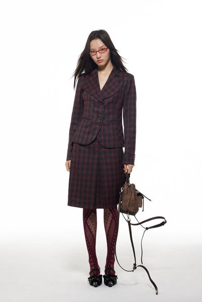 Light Classic Plaid Slim Fit Blazer & Pleated Skirt Set-korean-fashion-Clothing Set-Light's Closet-OH Garments