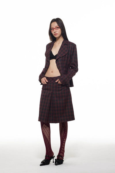 Light Classic Plaid Slim Fit Blazer & Pleated Skirt Set-korean-fashion-Clothing Set-Light's Closet-OH Garments