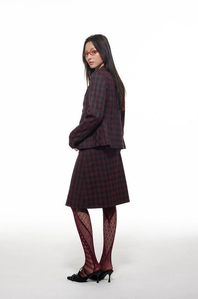 Light Classic Plaid Slim Fit Blazer & Pleated Skirt Set-korean-fashion-Clothing Set-Light's Closet-OH Garments