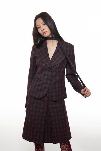 Light Classic Plaid Slim Fit Blazer & Pleated Skirt Set-korean-fashion-Clothing Set-Light's Closet-OH Garments