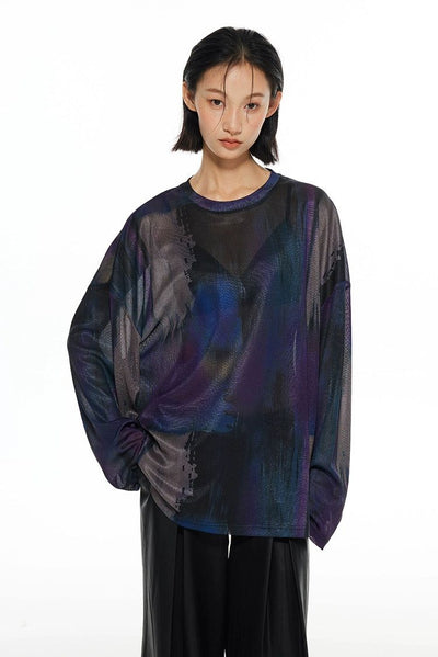 Light Color Block Mesh Long Sleeve T-Shirt-korean-fashion-T-Shirt-Light's Closet-OH Garments