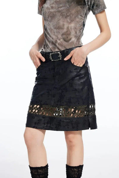 Light Gold Stamped Half-Leather Skirt-korean-fashion-Skirt-Light's Closet-OH Garments
