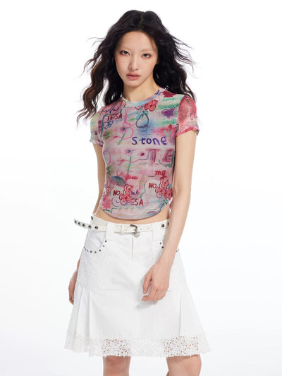 Light Graffiti Full-Print Cropped T-Shirt-korean-fashion-T-Shirt-Light's Closet-OH Garments