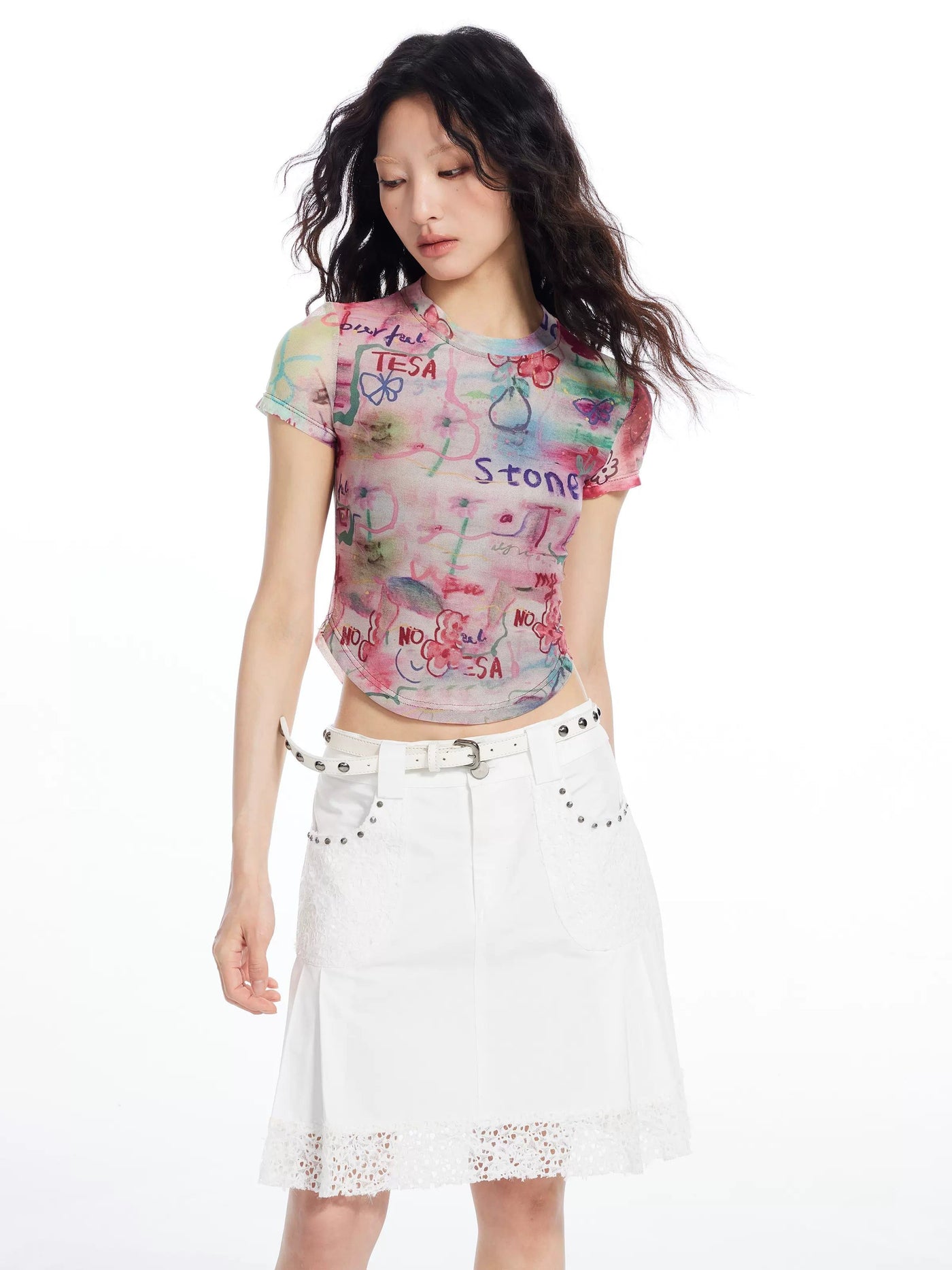 Light Graffiti Full-Print Cropped T-Shirt-korean-fashion-T-Shirt-Light's Closet-OH Garments