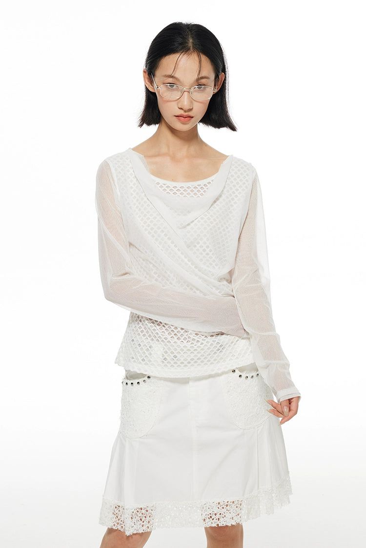 Light Hollowed Irregular Pleats Blouse-korean-fashion-Blouse-Light's Closet-OH Garments