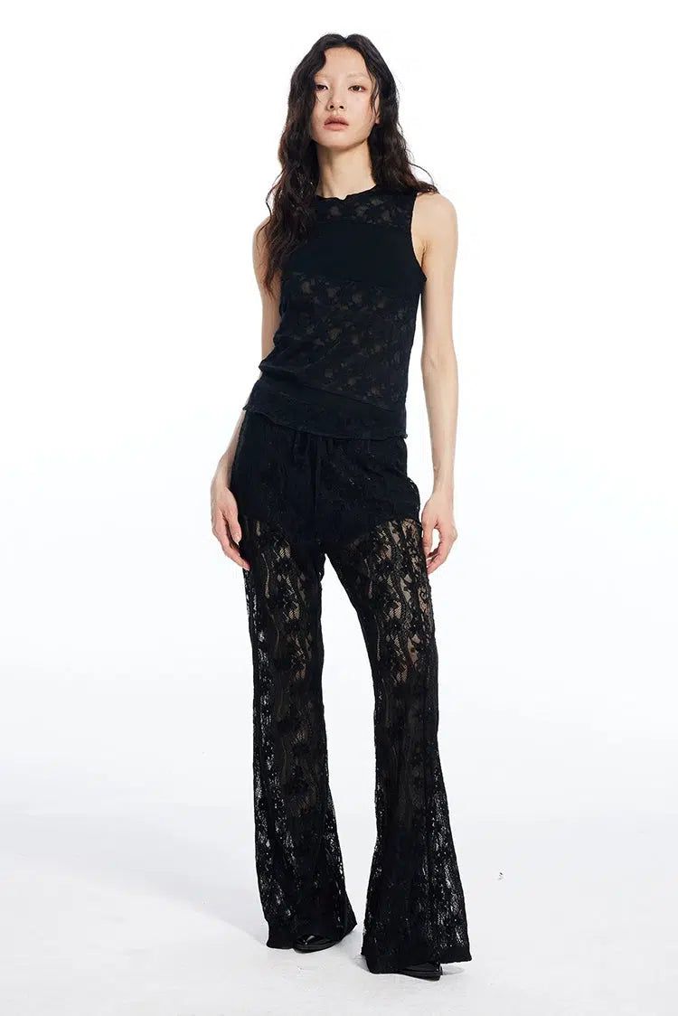 Light Hollowed Lace Flared Pants-korean-fashion-Pants-Light's Closet-OH Garments