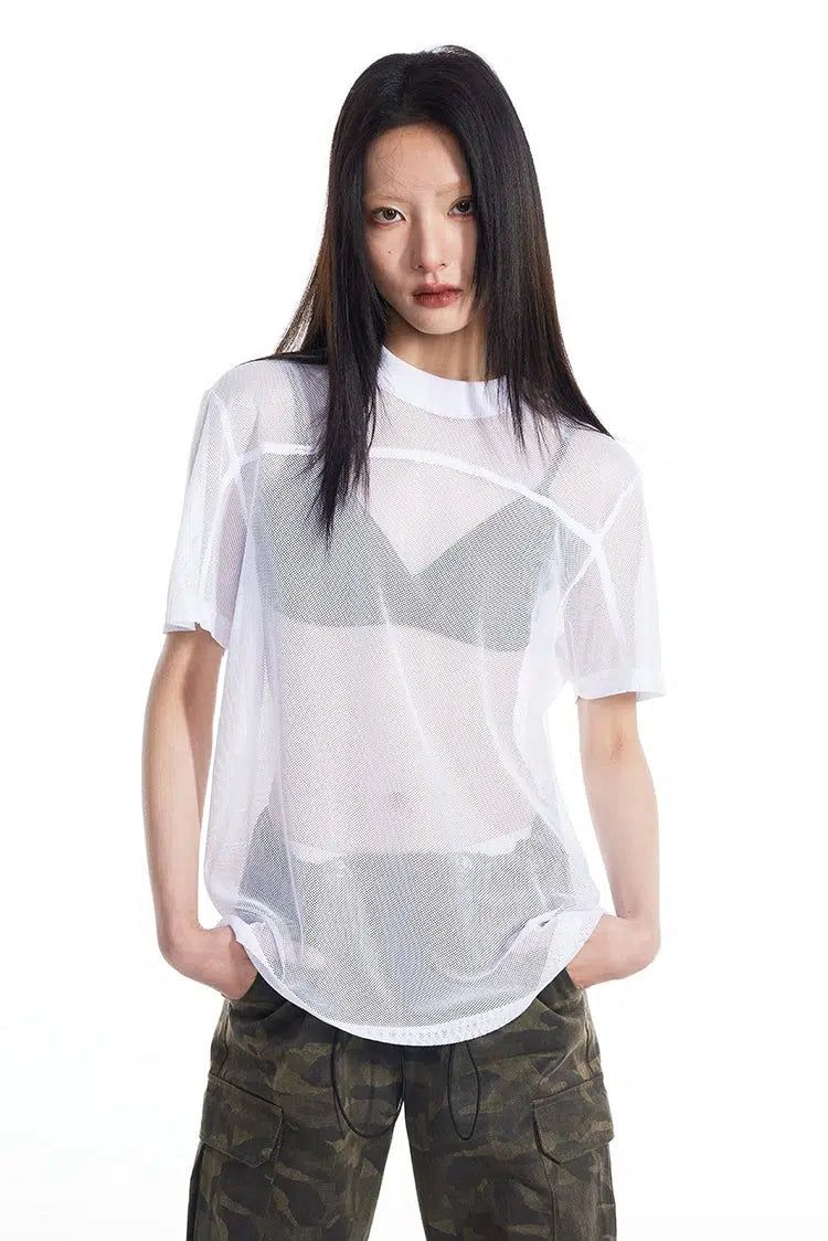 Light Mesh Short & Long Sleeve T-Shirt Set-korean-fashion-Clothing Set-Light's Closet-OH Garments
