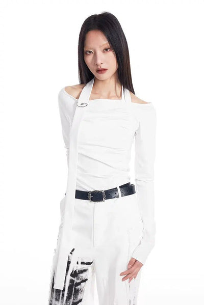 Light Metal Buckle Scarf Long Sleeve T-Shirt-korean-fashion-T-Shirt-Light's Closet-OH Garments