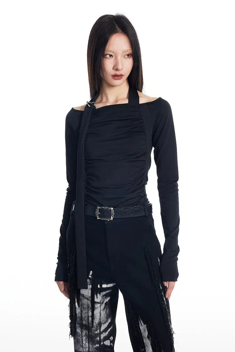 Light Metal Buckle Scarf Long Sleeve T-Shirt-korean-fashion-T-Shirt-Light's Closet-OH Garments