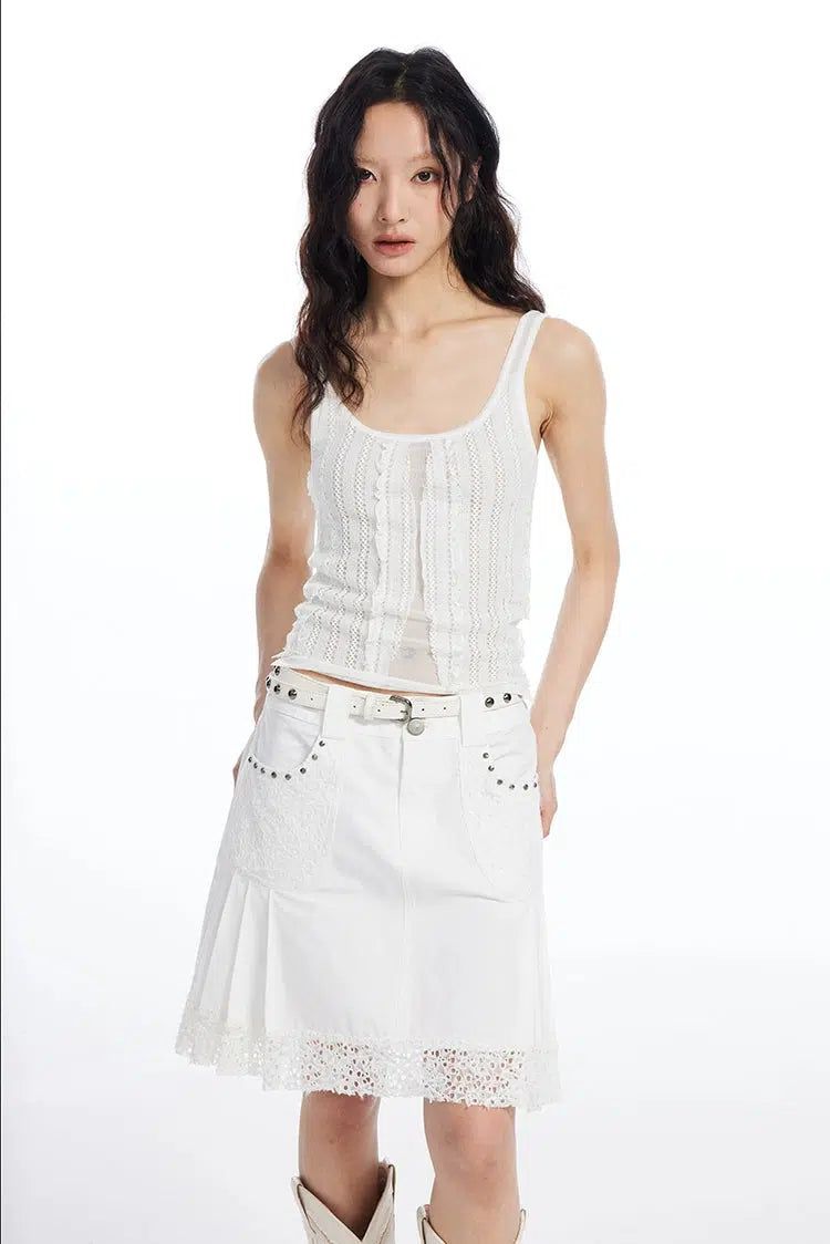 Light Plain Lace Stitching Camisole-korean-fashion-Camisole-Light's Closet-OH Garments