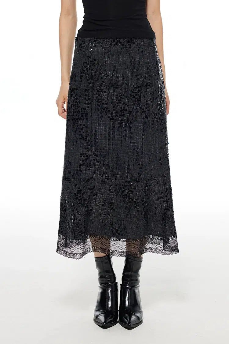 Light Sequins Lace Long Skirt-korean-fashion-Skirt-Light's Closet-OH Garments