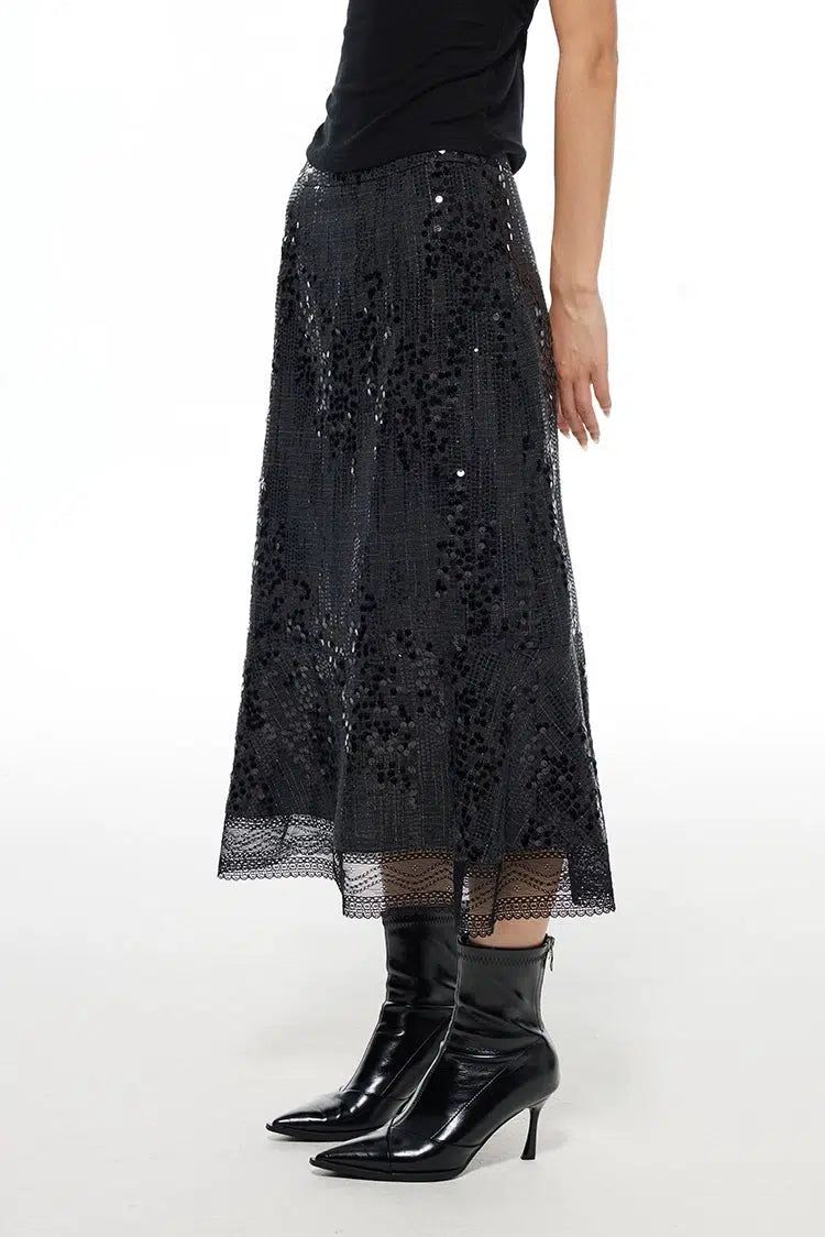 Light Sequins Lace Long Skirt-korean-fashion-Skirt-Light's Closet-OH Garments