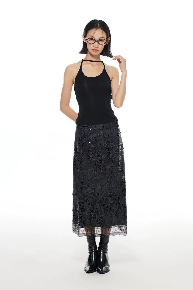 Light Sequins Lace Long Skirt-korean-fashion-Skirt-Light's Closet-OH Garments