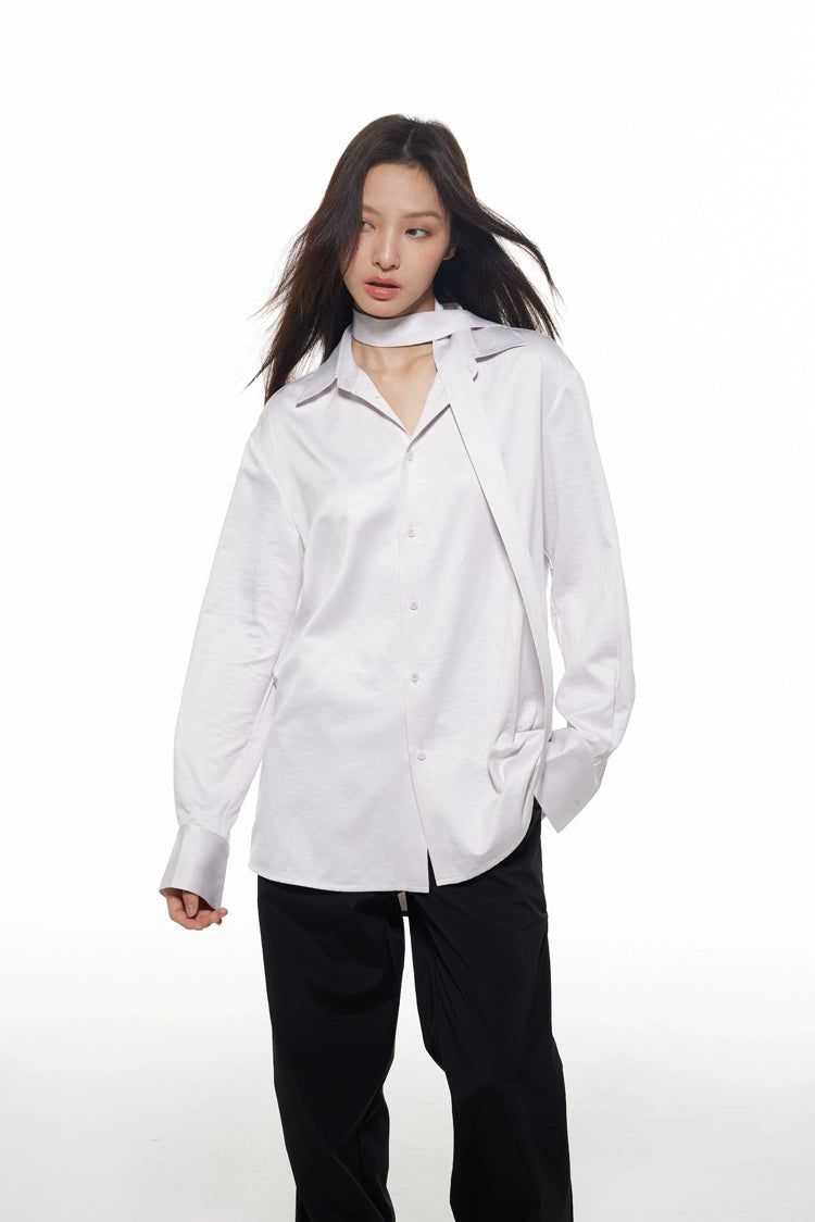 Light Shiny Neck Strap Loose Shirt-korean-fashion-Shirt-Light's Closet-OH Garments